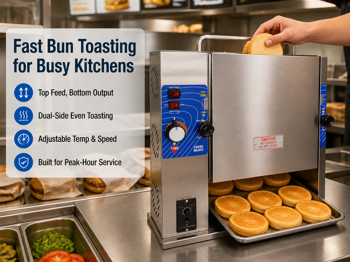 Conveyor Bun Toaster — Vertical, Adjustable Speed