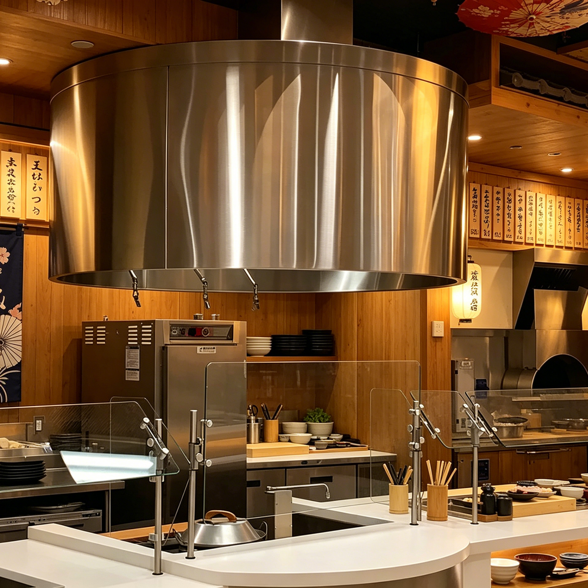 Round Island Commercial Kitchen Exhaust Hood — Stainless Steel Canopy
