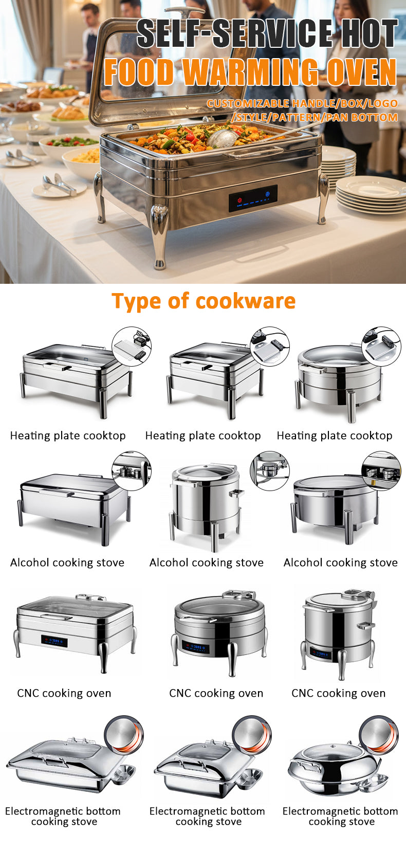 Electric Stainless Steel Chafing Dish — Buffet Food Warmer Set