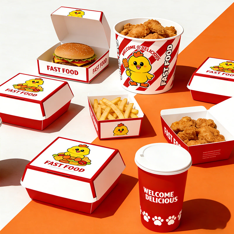 Custom Fast Food Takeaway Packaging Box Set — Paperboard
