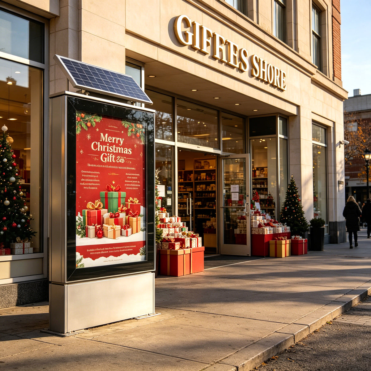 Solar-Powered Outdoor Advertising Light Box — Vertical Floor-Standing