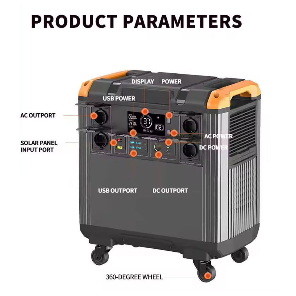 Portable Solar Power Station — 3000W, 5376Wh LiFePO4