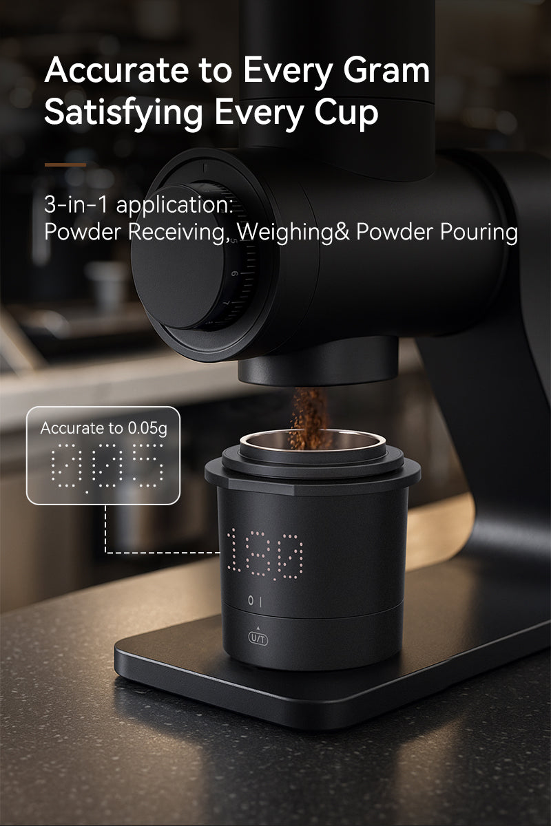 Rechargeable Coffee Dosing Cup with Built-In Scale