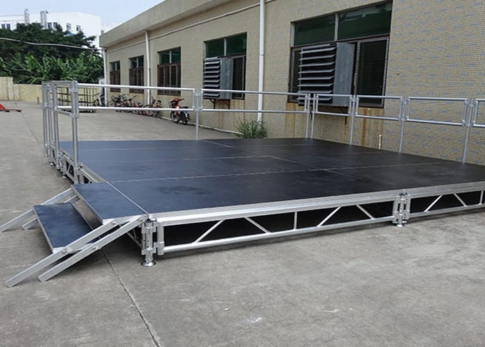 Portable Aluminum Stage Platform — Modular Concert & Event Staging, panel sizes 1×1 m, 1.22×1.22 m, 1×2 m, 1.22×2.44 m
