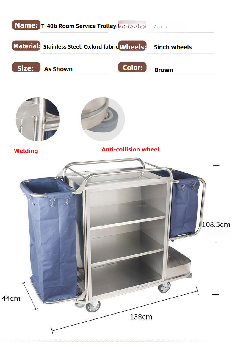 Housekeeping Cleaning Cart — Stainless Steel Maid Trolley