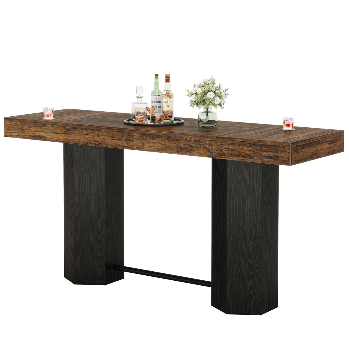 Counter-Height Rectangular Bar Table with Metal Footrest — 71" Long
