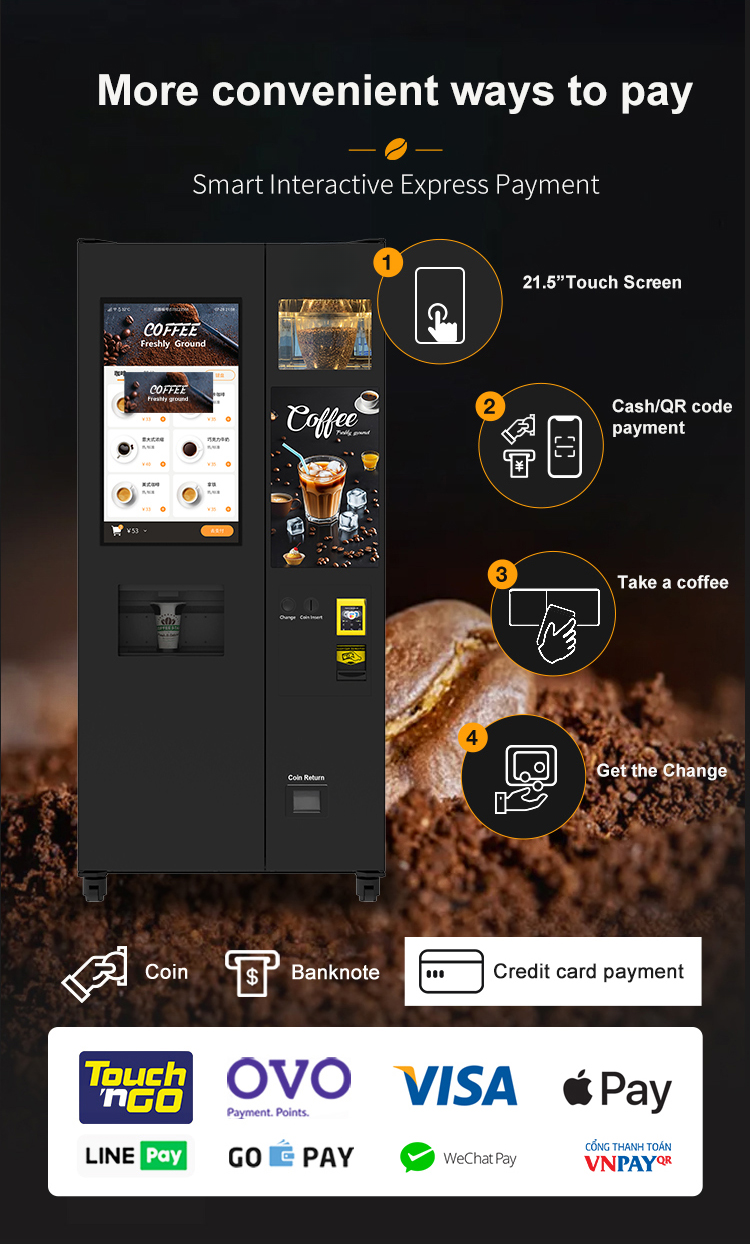 Commercial Coffee & Ice Vending Machine — 32" Touchscreen, Self-Clean
