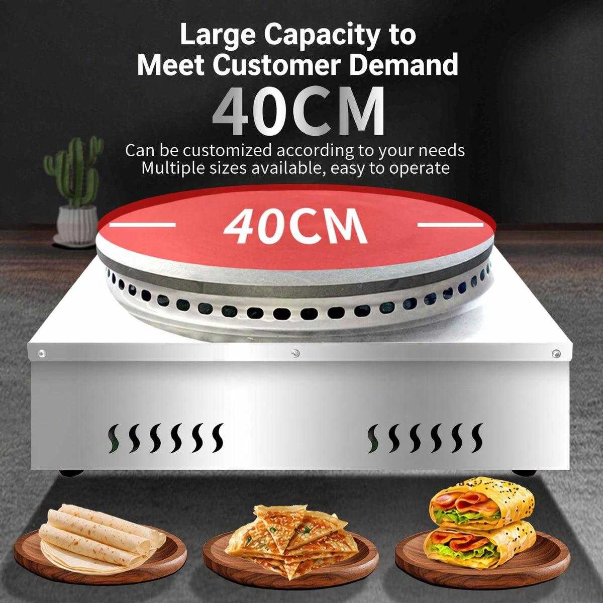 Commercial Gas Rotating Crepe Maker — 400 mm Single Plate