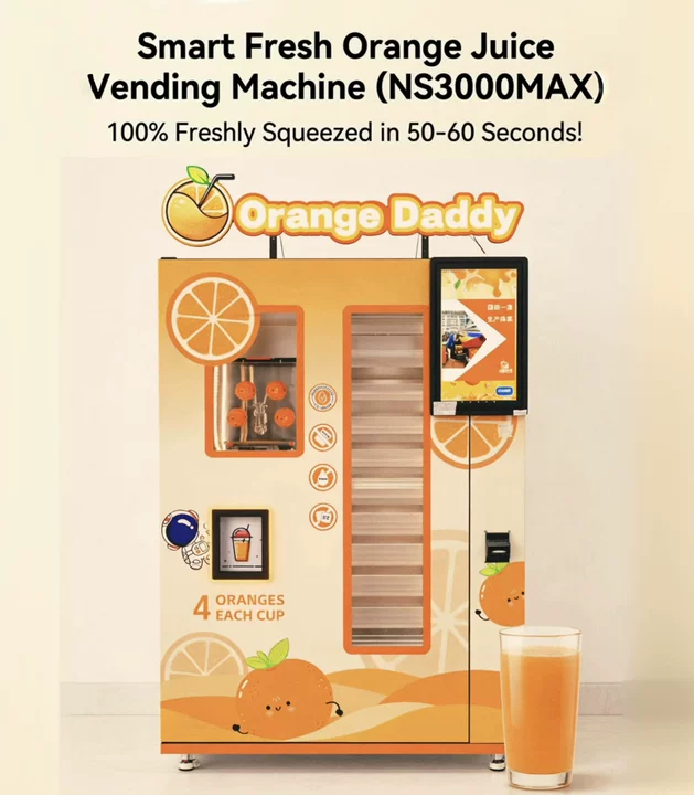 Automatic Fresh Orange Juice Vending Machine — Self-Cleaning, Refrigerated