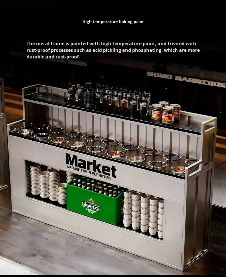 Commercial Wrought Iron Condiment Station — Self-Service Sauce Bar Counter