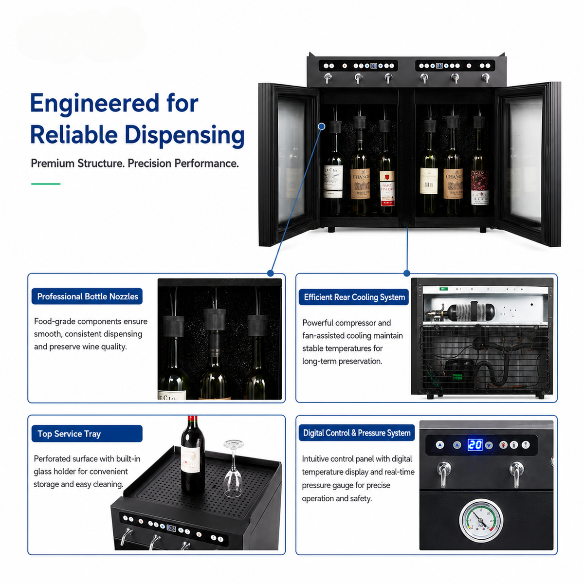 Commercial Wine-by-the-Glass Dispenser — 6 Bottles, 6 Taps