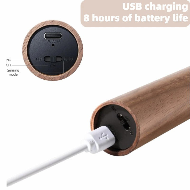 Magnetic Rechargeable LED Motion-Sensor Night Light with Wood Base
