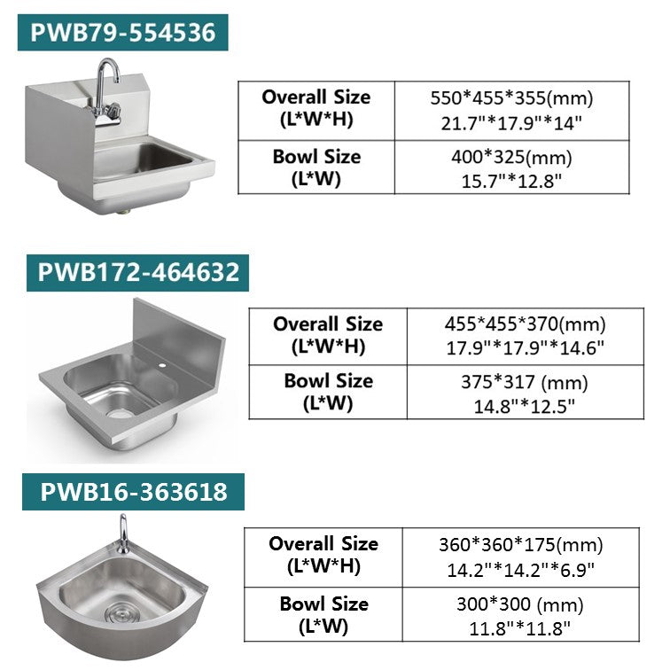 Wall-Mount Commercial Hand Sink — 304 Stainless Steel with Splash Guard