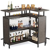L-Shaped Corner Home Bar Cabinet with Storage &amp; Stemware Racks image preview