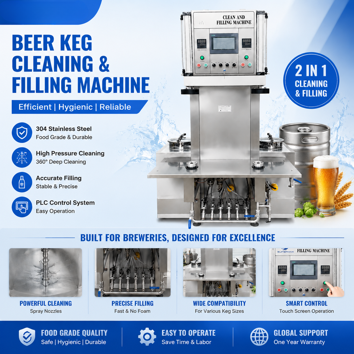 Semi-Automatic Beer Keg Washer & Filler