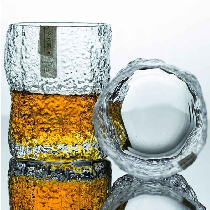 Japanese Whiskey Glass with Wood Texture