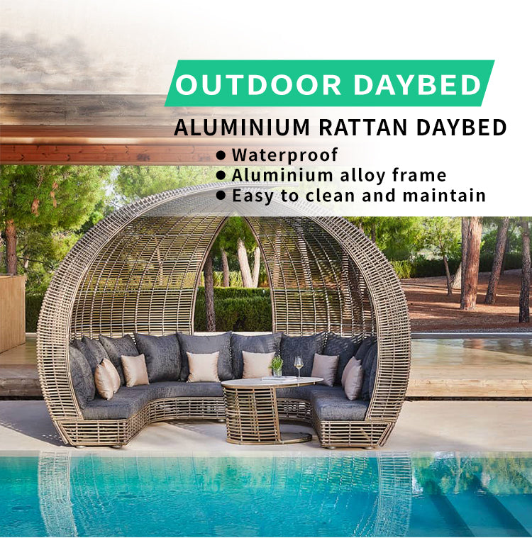 Outdoor PE Rattan Daybed with Cushion — Aluminum Frame