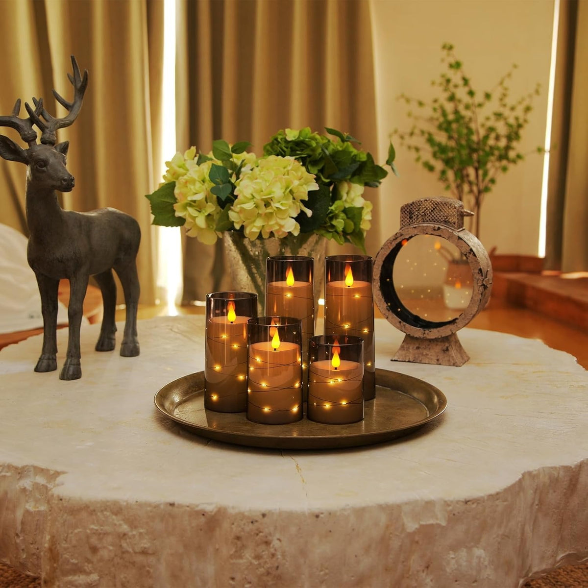 Flameless LED Pillar Candles with Embedded Fairy Lights — Remote & Timer