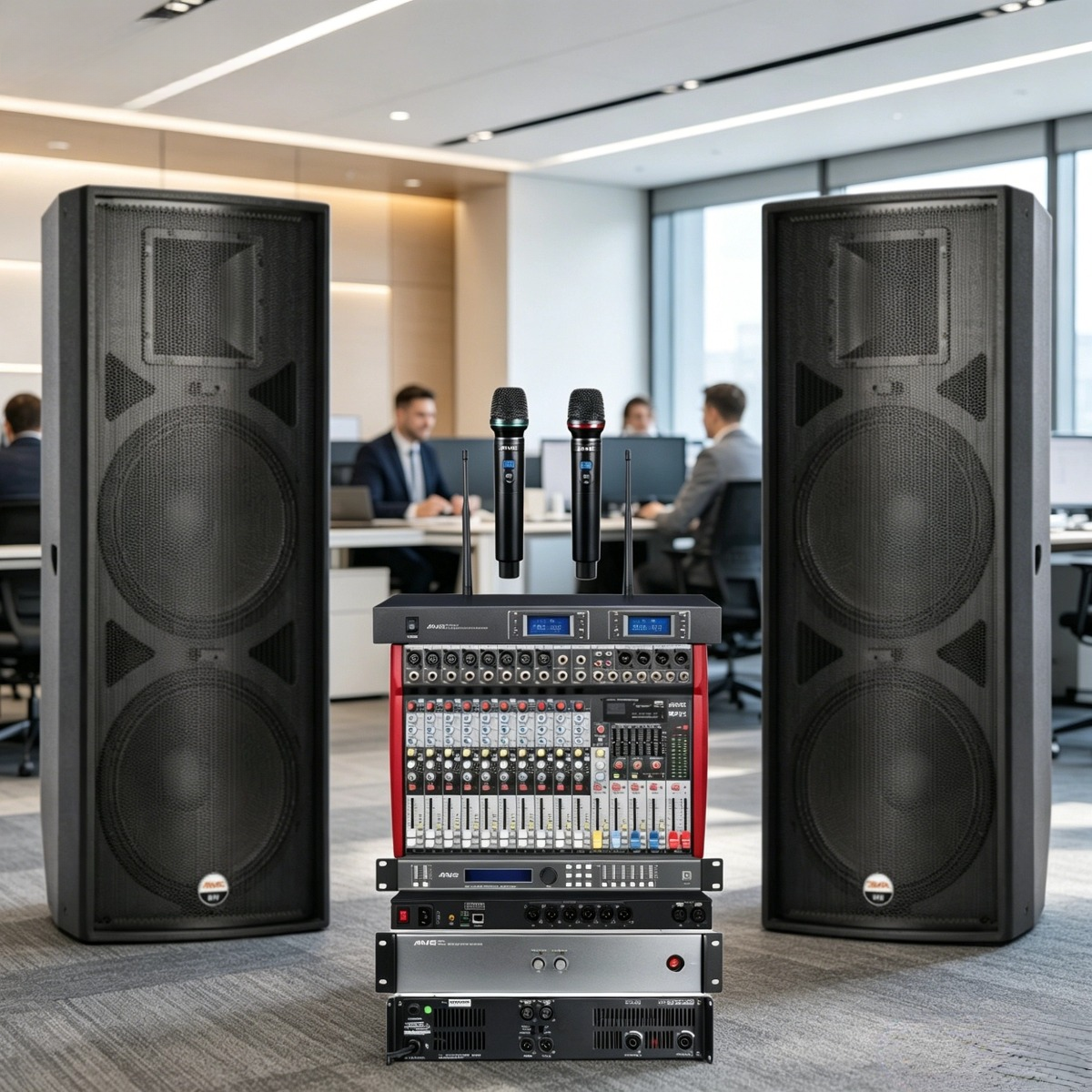 All-in-One 1200–2000W PA System — 15" Speakers, Amp, Mixer & Wireless Mic