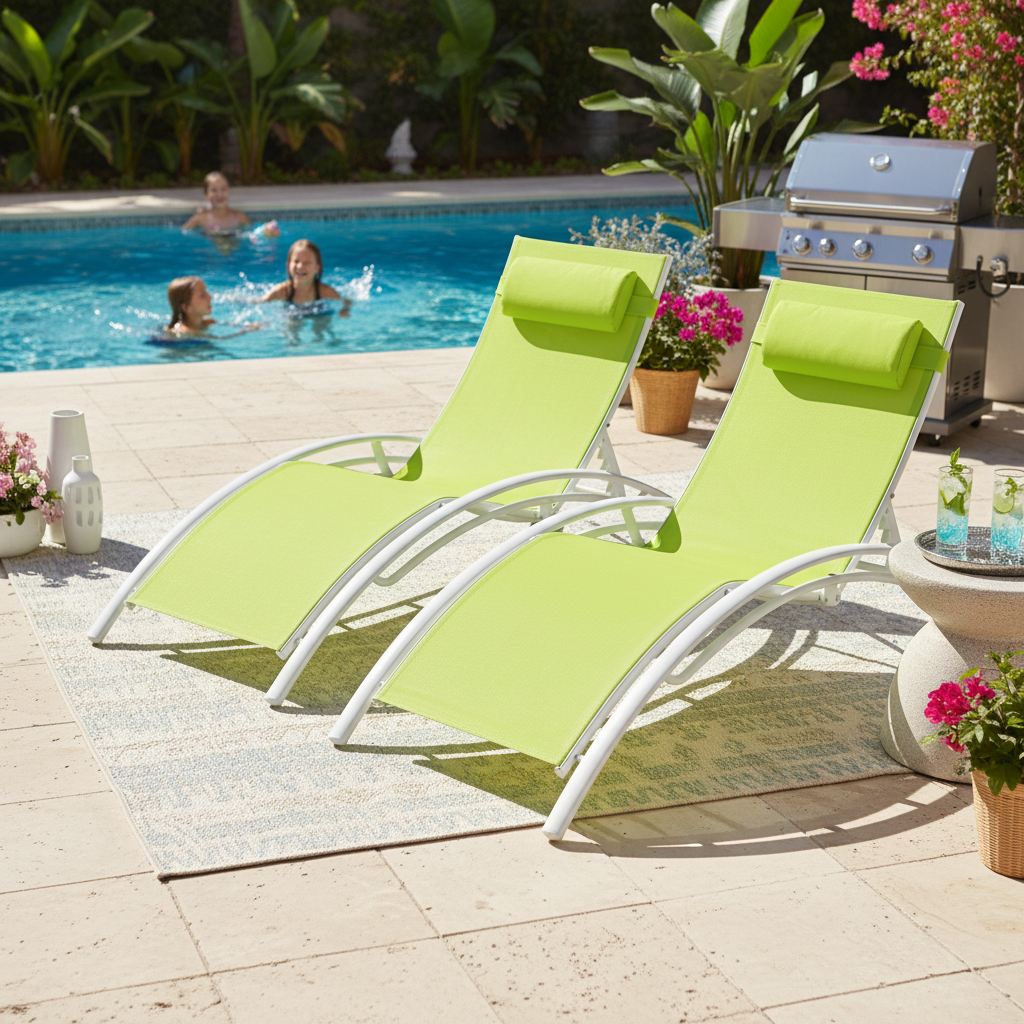 Folding S-Shaped Sun Lounger — Stackable Textilene Chaise Recliner