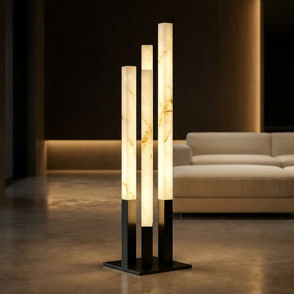 Marble Triple-Column LED Floor Lamp — Onyx Glow