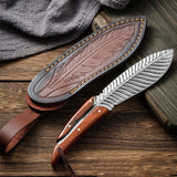 Feather Knife with Hand-Engraved Leather Sheath