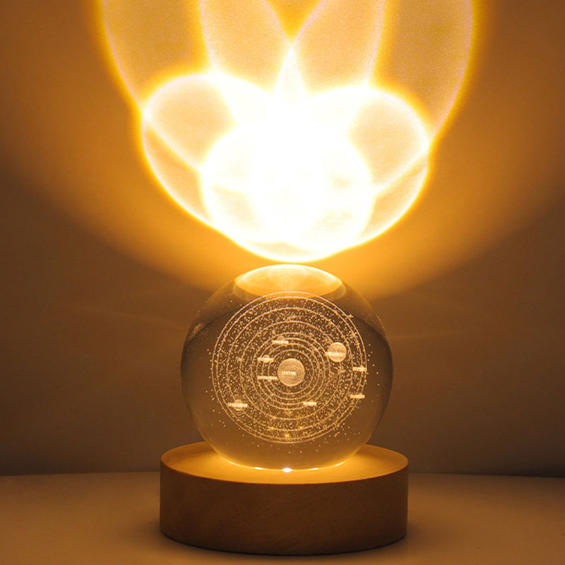 3D Crystal Ball LED Night Light with Wooden Base