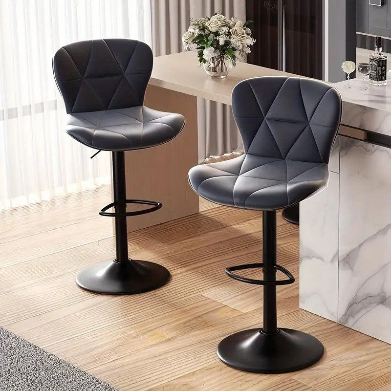 Modern Swivel Bar Stool with Backrest — PU Leather, Adjustable Height