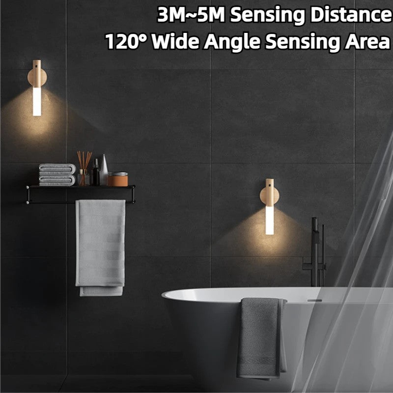 Magnetic Rechargeable LED Motion-Sensor Night Light with Wood Base