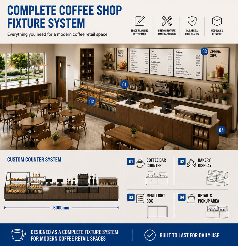 Turnkey Cafe Fitout — Custom Counter, Back Bar & Display