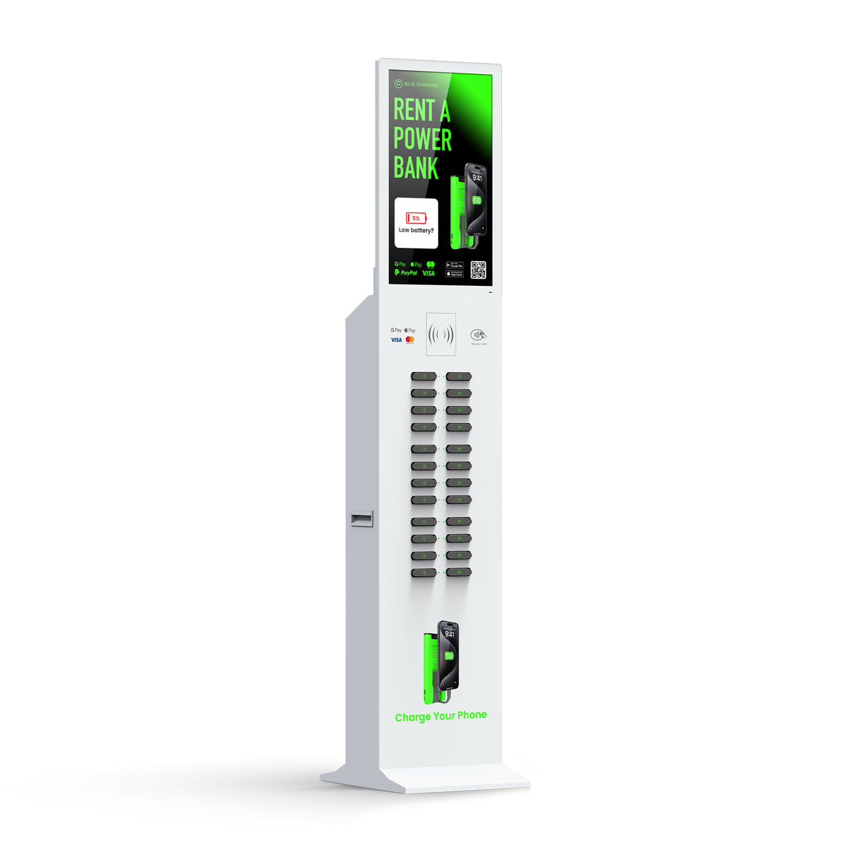 24-Slot Shared Power Bank Vending Station with Advertising Screen