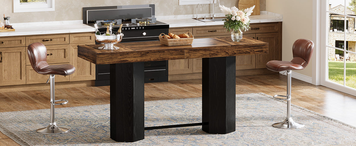Counter-Height Rectangular Bar Table with Metal Footrest — 71" Long