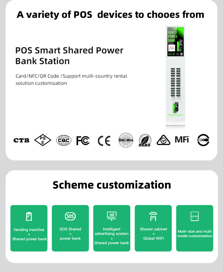 24-Slot Shared Power Bank Vending Station with Advertising Screen
