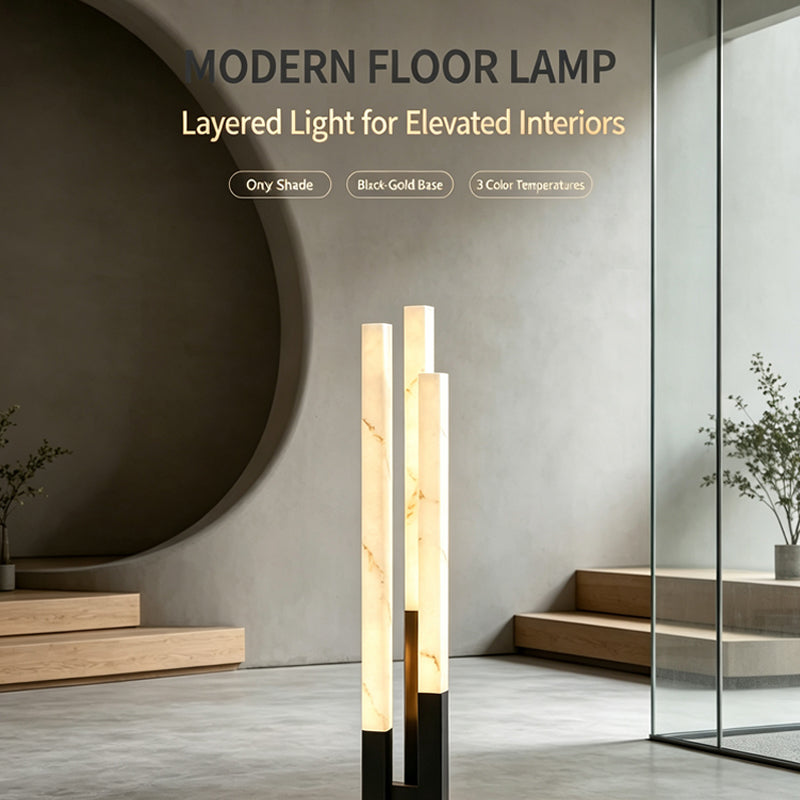 Marble Triple-Column LED Floor Lamp — Onyx Glow