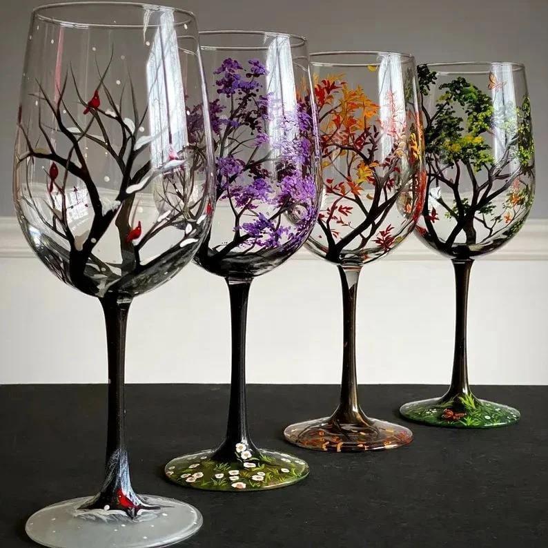 Four Seasons Airbrushed Wine Glass