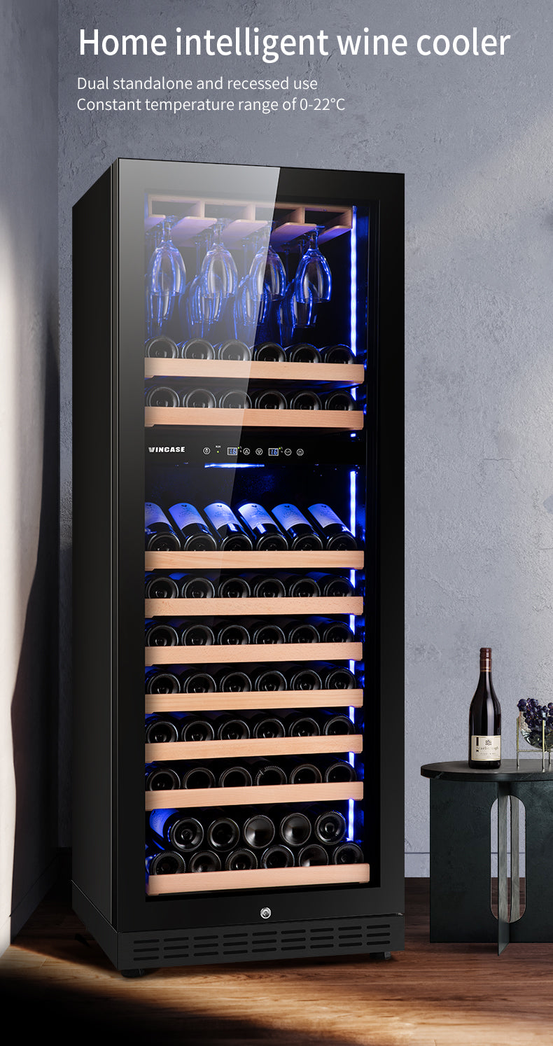 Dual-Zone Compressor Wine Cooler — 59-Bottle, Humidity Controlled