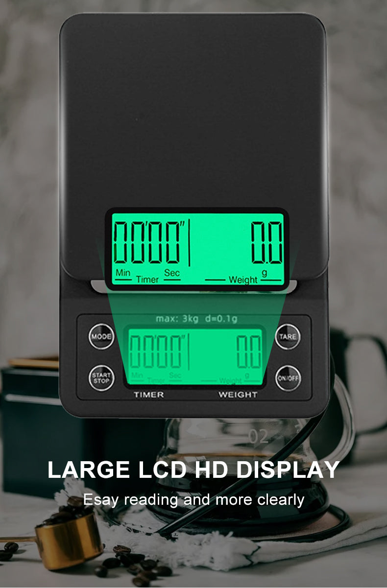 Digital Coffee Scale with Timer — 3 kg, 0.1 g