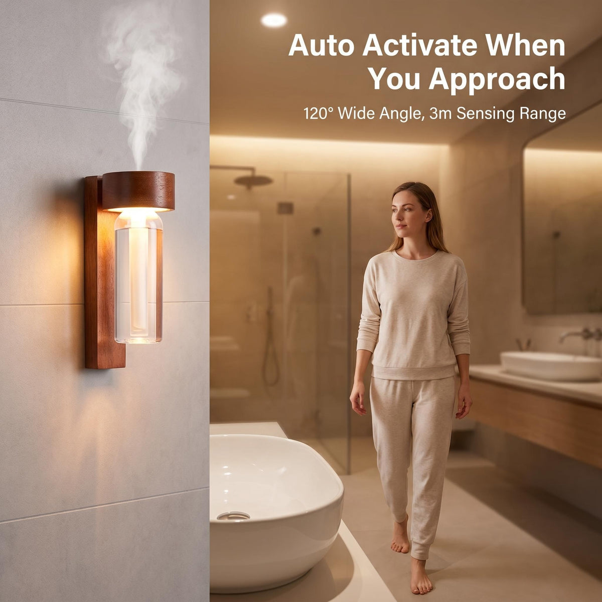 Cordless Wooden Aroma Diffuser Night Light — Motion Sensor