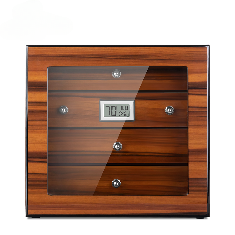 Armoire à cigares en bois — porte vitrée, 4 plateaux