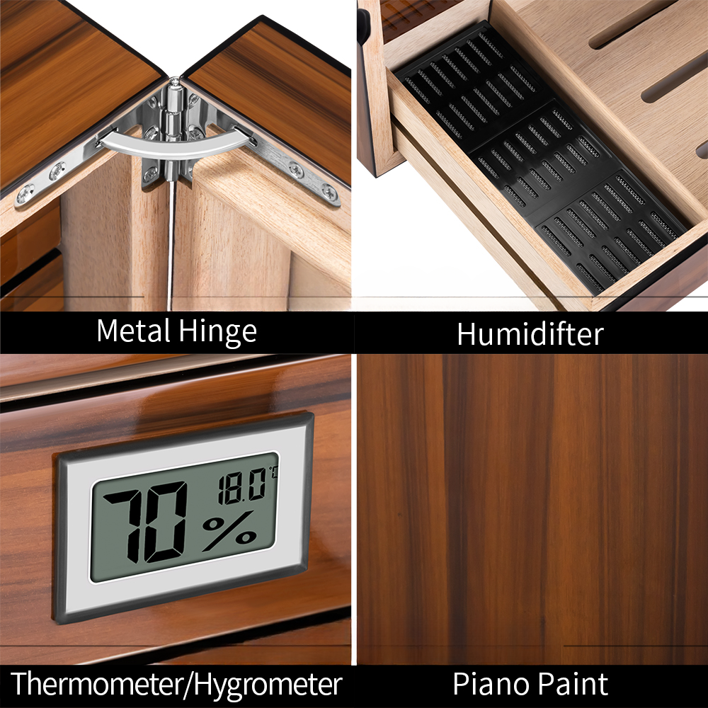 Armoire à cigares en bois — porte vitrée, 4 plateaux