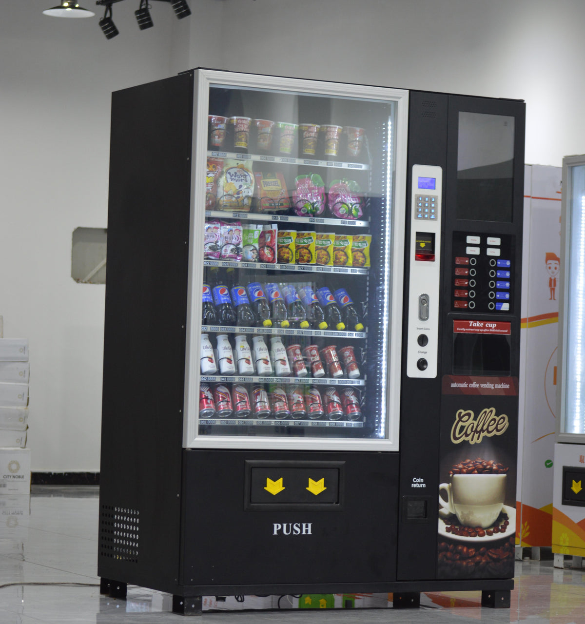 Máquina expendedora comercial de café y snacks — pantalla táctil de 22"