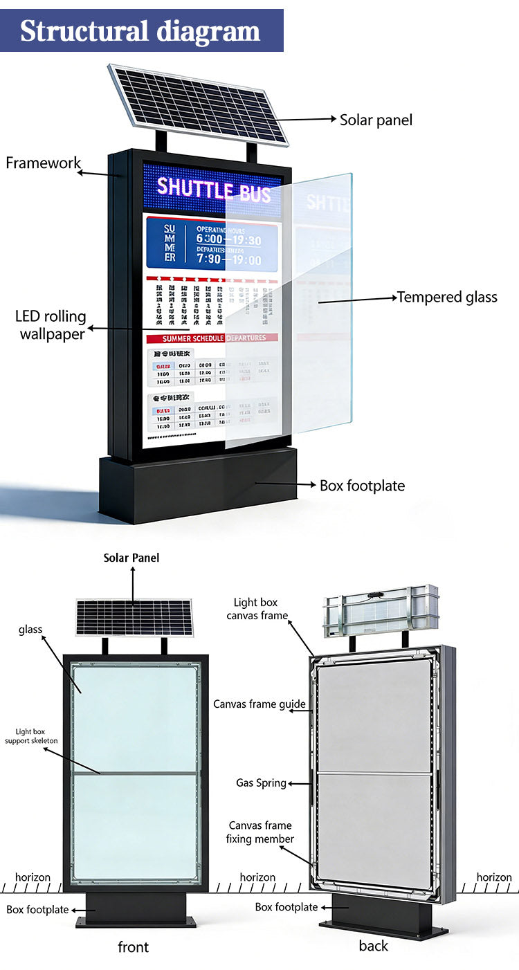 Solar-Powered Outdoor Advertising Light Box — Vertical Floor-Standing