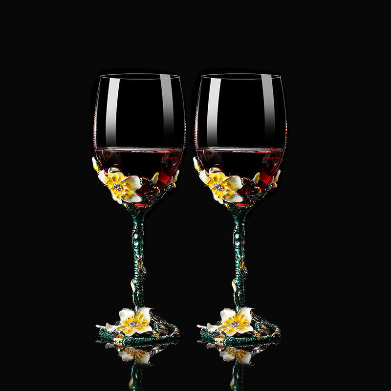 Crystal Wine Glass and Decanter Set with Handmade Floral Design