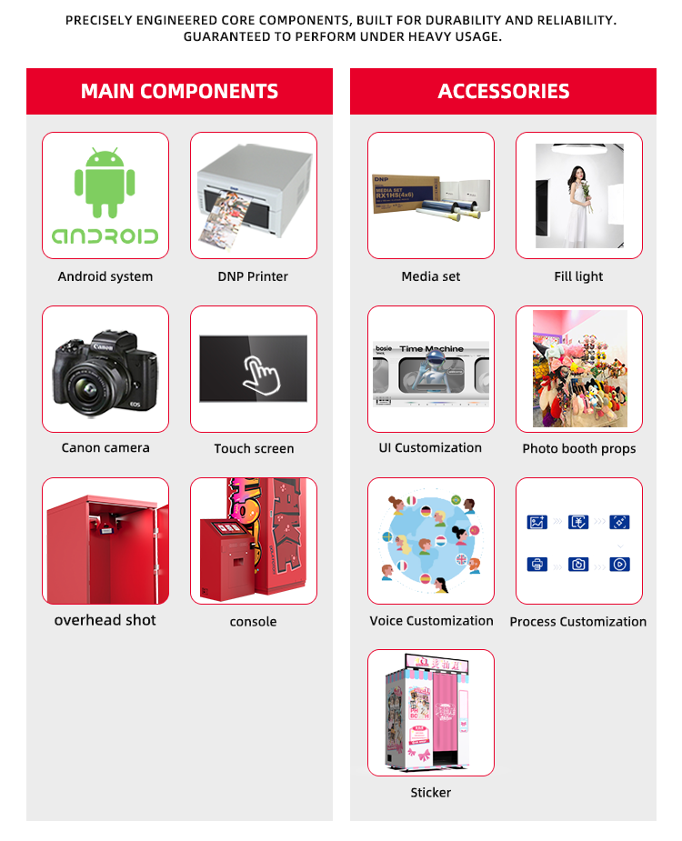 Commercial Selfie Photo Booth Machine — Touchscreen with Instant Print
