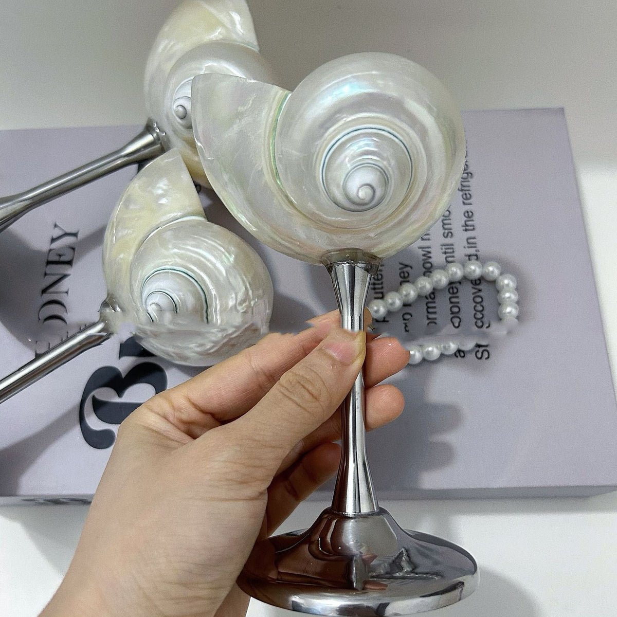 Handmade Shell Cocktail Glasses, height 11–16cm