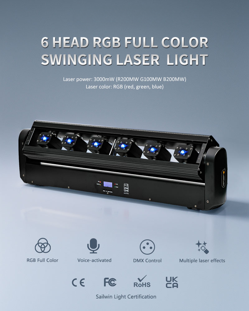 6-Head Moving Head Laser — RGB 6×500 mW with DMX512