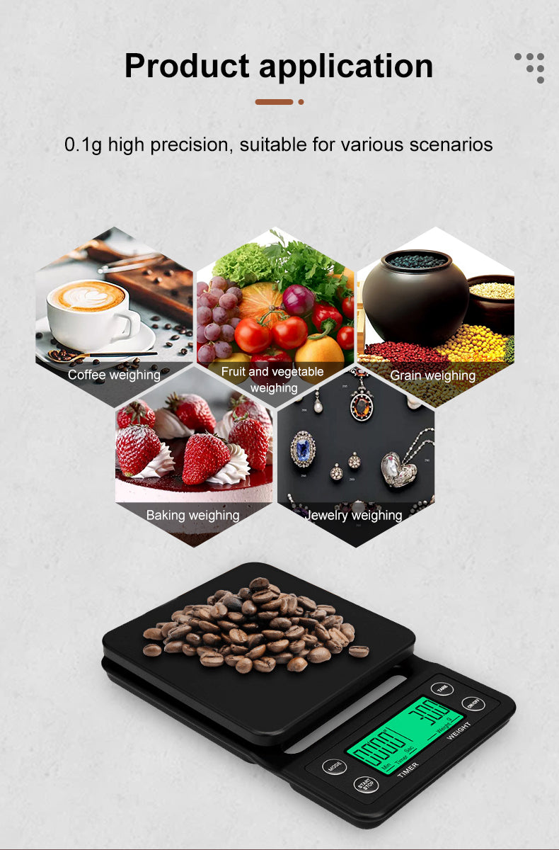 Digital Coffee Scale with Timer — 3 kg, 0.1 g