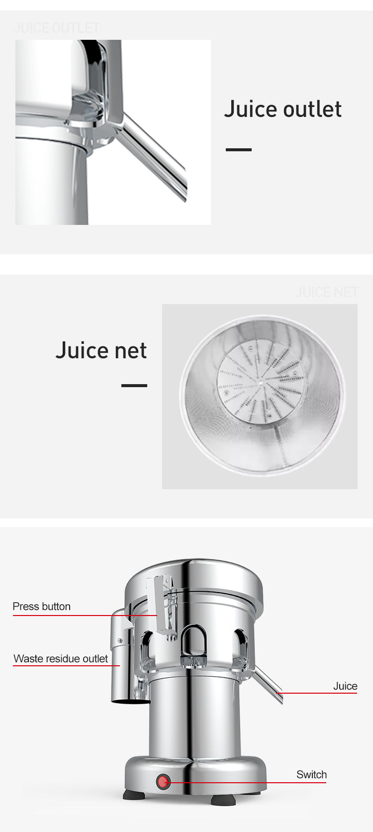 Commercial Centrifugal Juicer — 304 Stainless Steel Juice Extractor, speed settings 2 adjustable