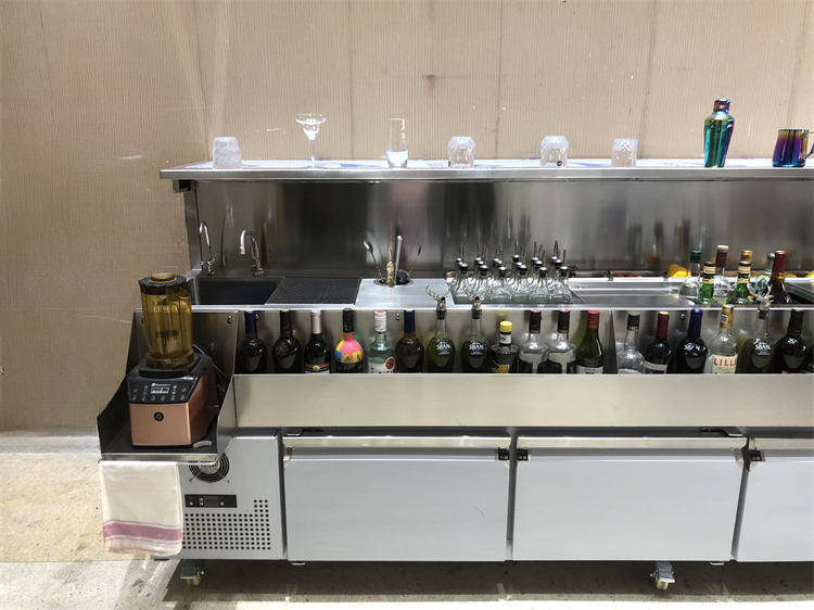 Stainless Steel Mobile Bar Station — Refrigerated Cocktail Cart