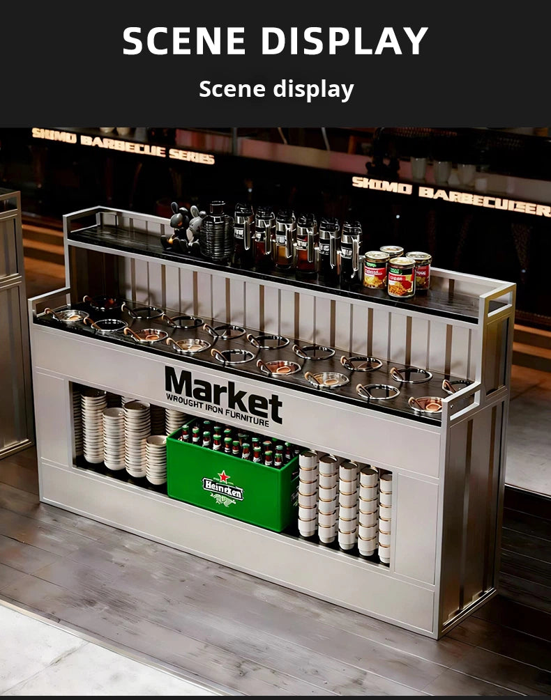 Commercial Wrought Iron Condiment Station — Self-Service Sauce Bar Counter